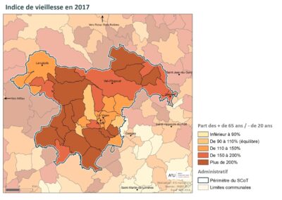 PETR Causses et Cévennes: indice de vieillesse en 2017