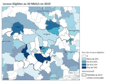 PETR Causses et Cévennes: locaux éligibles au 30 Mbits/s en 2019